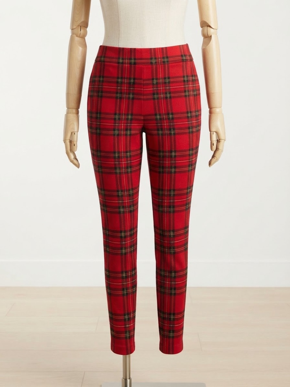 Bar III Red Plaid Skinny Ponte Pants
